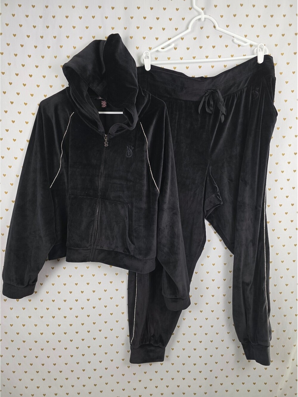 Victoria's Secret On Point Velour Tracksuit XXL Black Rhinestone BLING Set